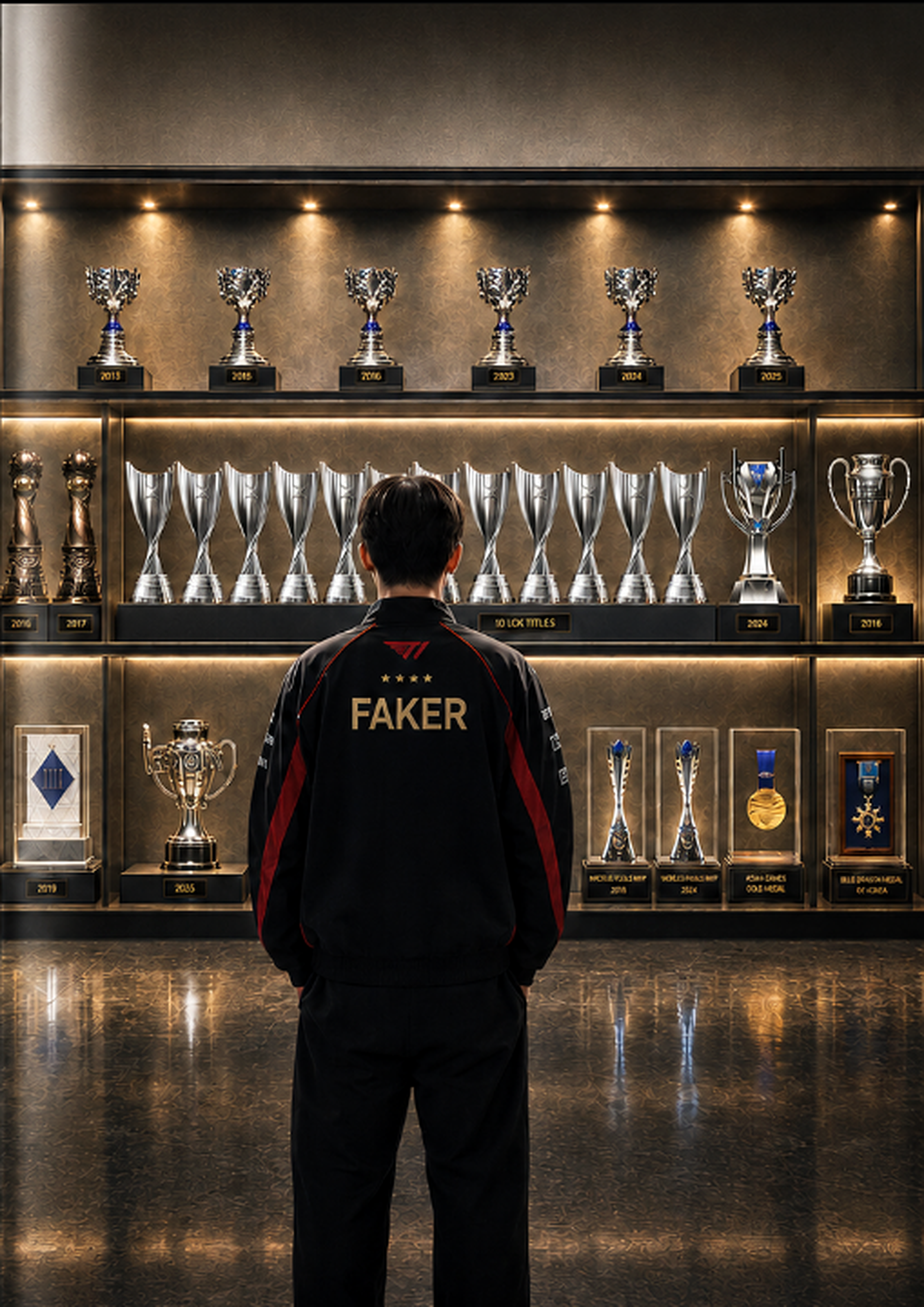 Faker frente a su colección de trofeos